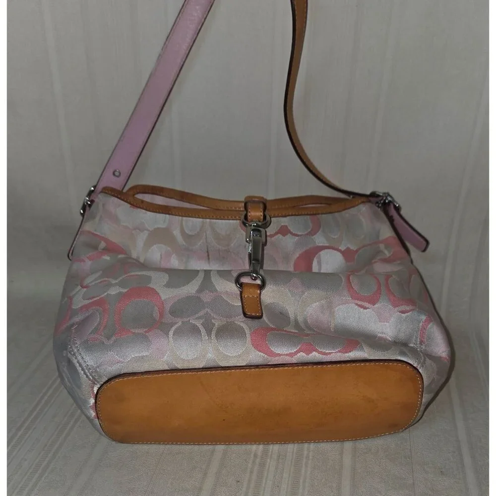 COACH Signature Canvas Shoulder Hand Bag purse with Leather Trim One Strap 7028 - Picture 3 of 12